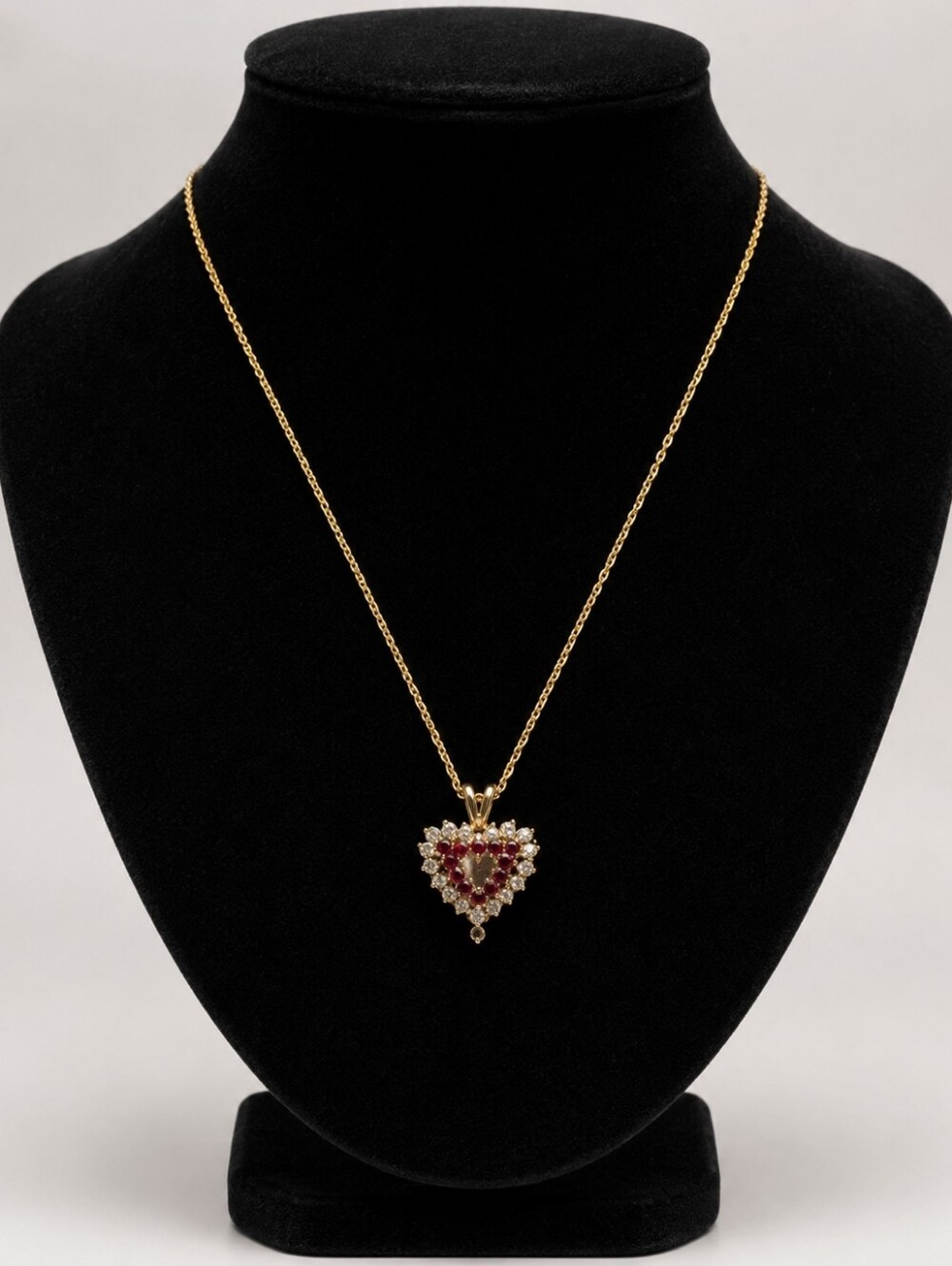 Merlite 18" 18 KT Gold Plated Necklace & 1" Ruby & Moonstone Heart Pendant -NWT